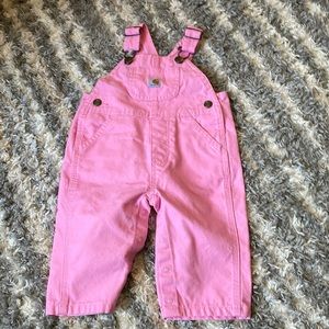 Pink Carhartt Infant Girls' Canvas Bib Overalls.